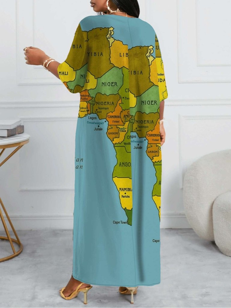 Plus Size Vintage Africa Map Lady’s Dress – Timeless Cartography Print - Free Delivery Worldwide only at Flexi Africa
