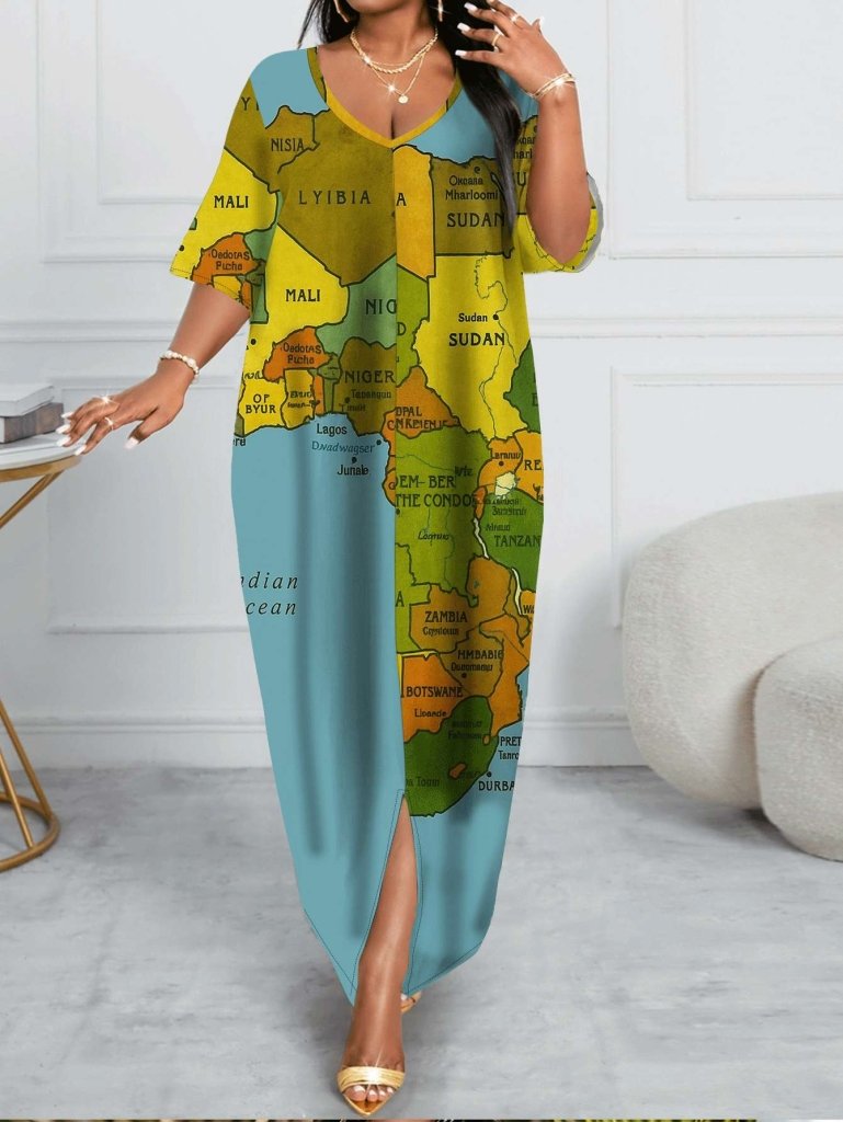Plus Size Vintage Africa Map Lady’s Dress – Timeless Cartography Print - Free Delivery Worldwide only at Flexi Africa
