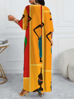 Plus Size, Women's African Tribal Dress - Boho Sheath Gown with African Motifs & Cultural Heritage Patterns, Fitted Round Neck Dress - Free Delivery Worldwide only at Flexi Africa