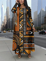 Plus Size Women’s Long Sleeve Maxi Dress | African Print | Fitted Top, Flowy Skirt | Stretch Fabric - Free Delivery Worldwide only at Flexi Africa