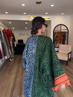 Plus Size Women’s Long - Sleeve V - Neck Maxi Dress – Patchwork Print, Flattering Fit & Elegant All - Season Style - Free Delivery Worldwide only at Flexi Africa