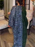 Plus Size Women’s Long - Sleeve V - Neck Maxi Dress – Patchwork Print, Flattering Fit & Elegant All - Season Style - Free Delivery Worldwide only at Flexi Africa