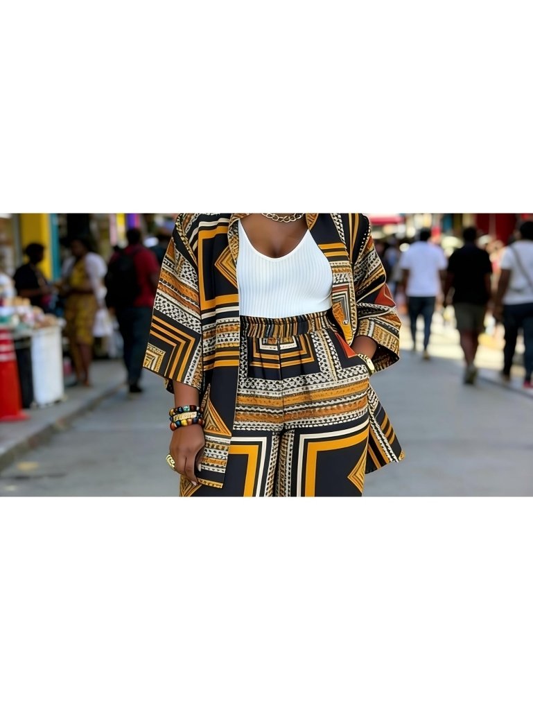 Plus Size Women’s Printed Suit Set (XL–8XL) – Casual Long Sleeve 2PC Outfit - Free Delivery Worldwide only at Flexi Africa