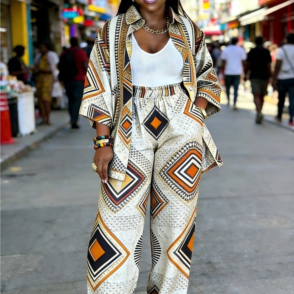 Plus Size Women’s Printed Suit Set (XL–8XL) – Casual Long Sleeve 2PC Outfit - Free Delivery Worldwide only at Flexi Africa