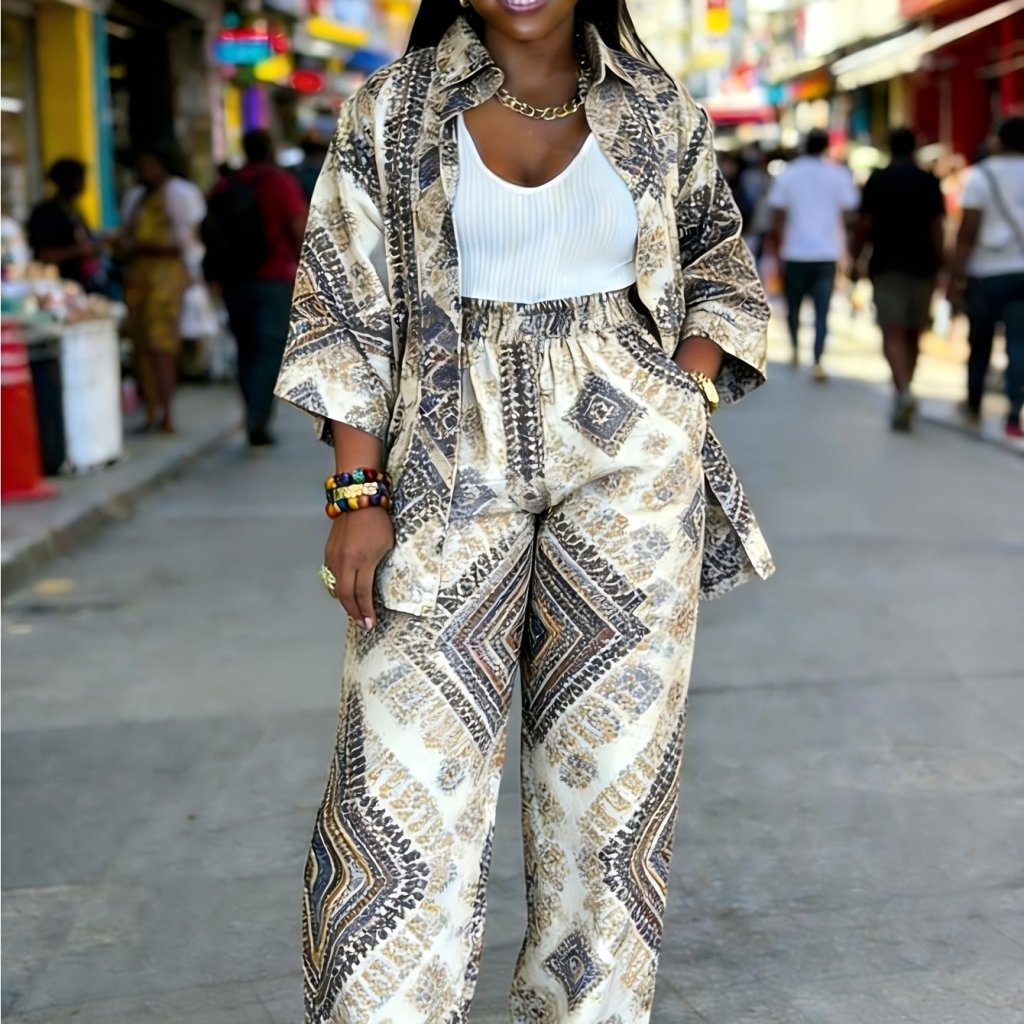 Plus Size Women’s Printed Suit Set (XL–8XL) – Casual Long Sleeve 2PC Outfit - Free Delivery Worldwide only at Flexi Africa