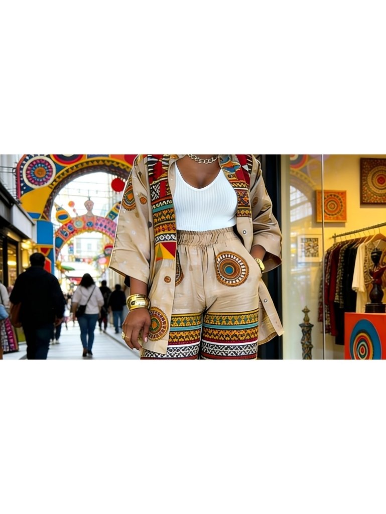 Plus Size Women’s Printed Suit Set (XL–8XL) – Fashionable Long Sleeve Casual Top & Pants Outfit - Free Delivery Worldwide only at Flexi Africa