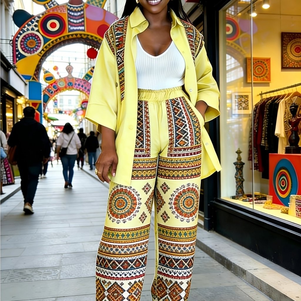 Plus Size Women’s Printed Suit Set (XL–8XL) – Fashionable Long Sleeve Casual Top & Pants Outfit - Free Delivery Worldwide only at Flexi Africa