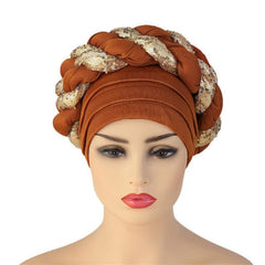 Polyester African Headtie Diamonds Glitter Women Turban Caps Muslim Hijab Bonnet Hats Female Autogeles - Free Delivery