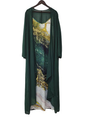 Printed V - neck Two Pieces Set - Women's Suspender Maxi Dress & Long Sleeve Cardigan - Free Delivery Worldwide only at Flexi Africa