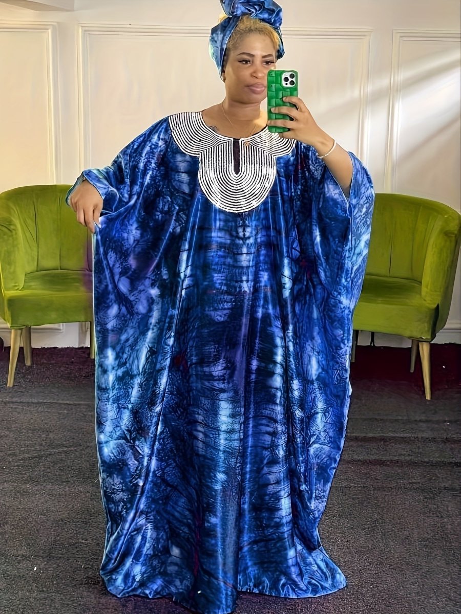 Ramadan All Over Print Sequin Neck Kaftan Dress, Modest Loose Maxi Length Kaftan - Free Delivery Worldwide only Flexi Africa