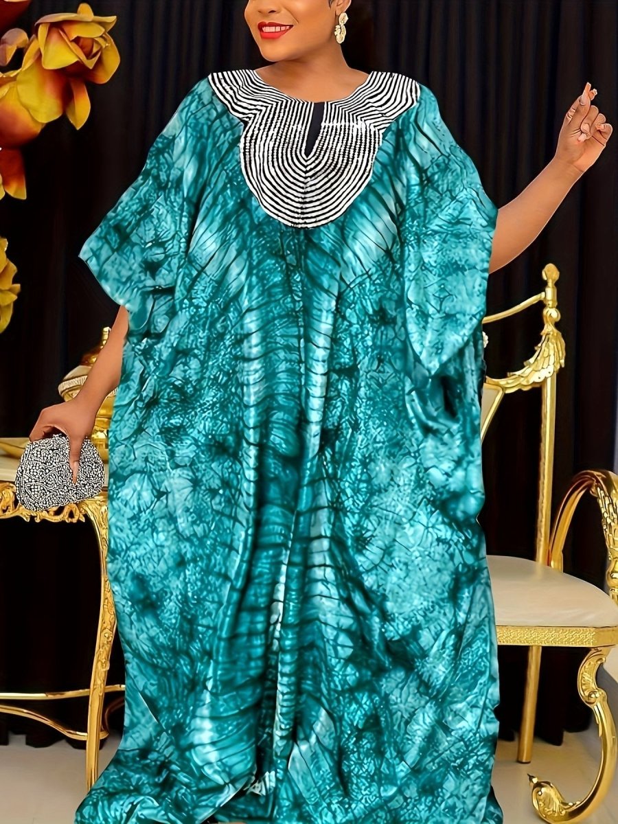 Ramadan All Over Print Sequin Neck Kaftan Dress, Modest Loose Maxi Length Kaftan - Free Delivery Worldwide only Flexi Africa