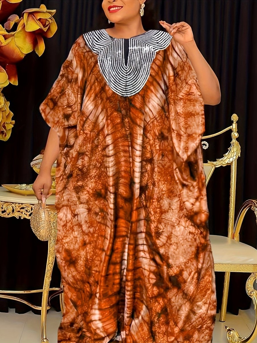 Ramadan All Over Print Sequin Neck Kaftan Dress, Modest Loose Maxi Length Kaftan - Free Delivery Worldwide only Flexi Africa