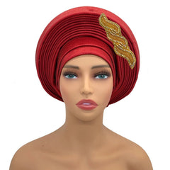 Ready-to-Wear African Auto Gele Headtie: Elegant Head Wraps for Women's Nigeria Wedding Party and Turban Cap - Flexi Africa