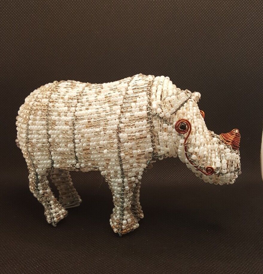 Beaded Rhino Figurine Copper Wire & Beaded Hand Made African Rhino - Flexi Africa - Flexi Africa offers Free Delivery Worldwide - Vibrant African traditional clothing showcasing bold prints and intricate designs