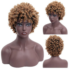 Short Afro Kinky Curly Wig For Women Synthetic Blonde Hair Wig With Natural Bangs Brown Black Daily Party Cosplay Wig - Free Delivery Worldwide only at Flexi Africa