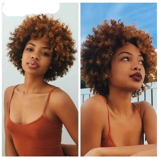 Short Hair Synthetic Wigs Afro Kinky Curly Heat Resistant Women Mixed Brown Cosplay African Hairstyles Daily Wig Flexi Africa