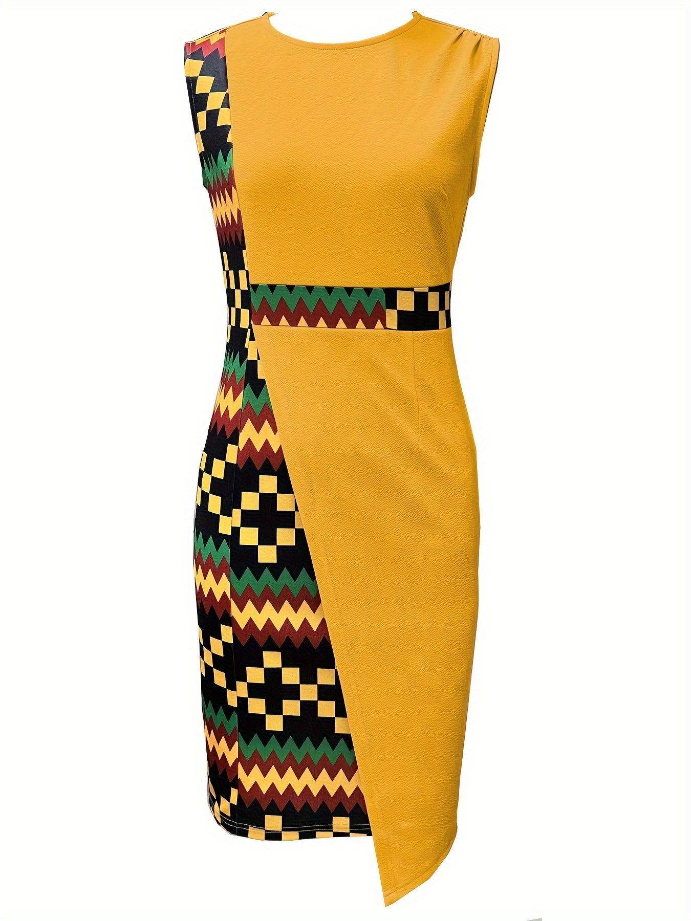 Splicing Bodycon Dress, Elegant Crew Neck Sleeveless Dress, Women's Clothing - Free Delivery Worldwide only at Flexi Africa