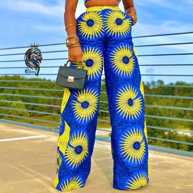 Spring Fall Holiday Boho Wide Leg Pants Elastic Waist Dashiki Print African Clothing Women Casual Long Trousers Flexi Africa