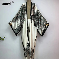 Summer Classic Peacock Print African Women Cardigan – Sexy Boho Maxi Long Sleeve Kaftan Dress - Free Delivery Worldwide only at Flexi Africa