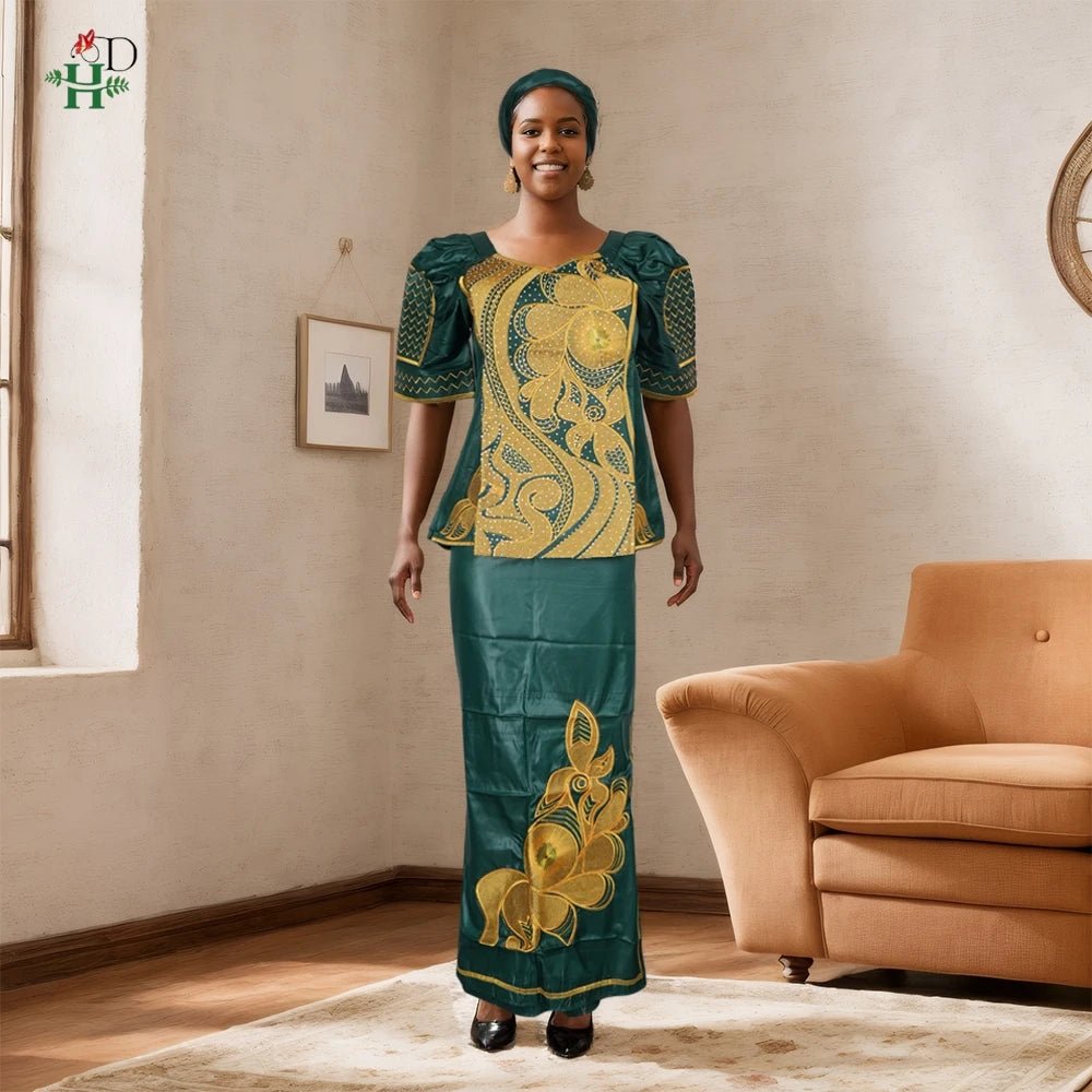 Traditional African Bazin Dress for Women – Embroidered Robe, Elegant Wedding & Party Attire - Free Delivery Worldwide only at Flexi Africa