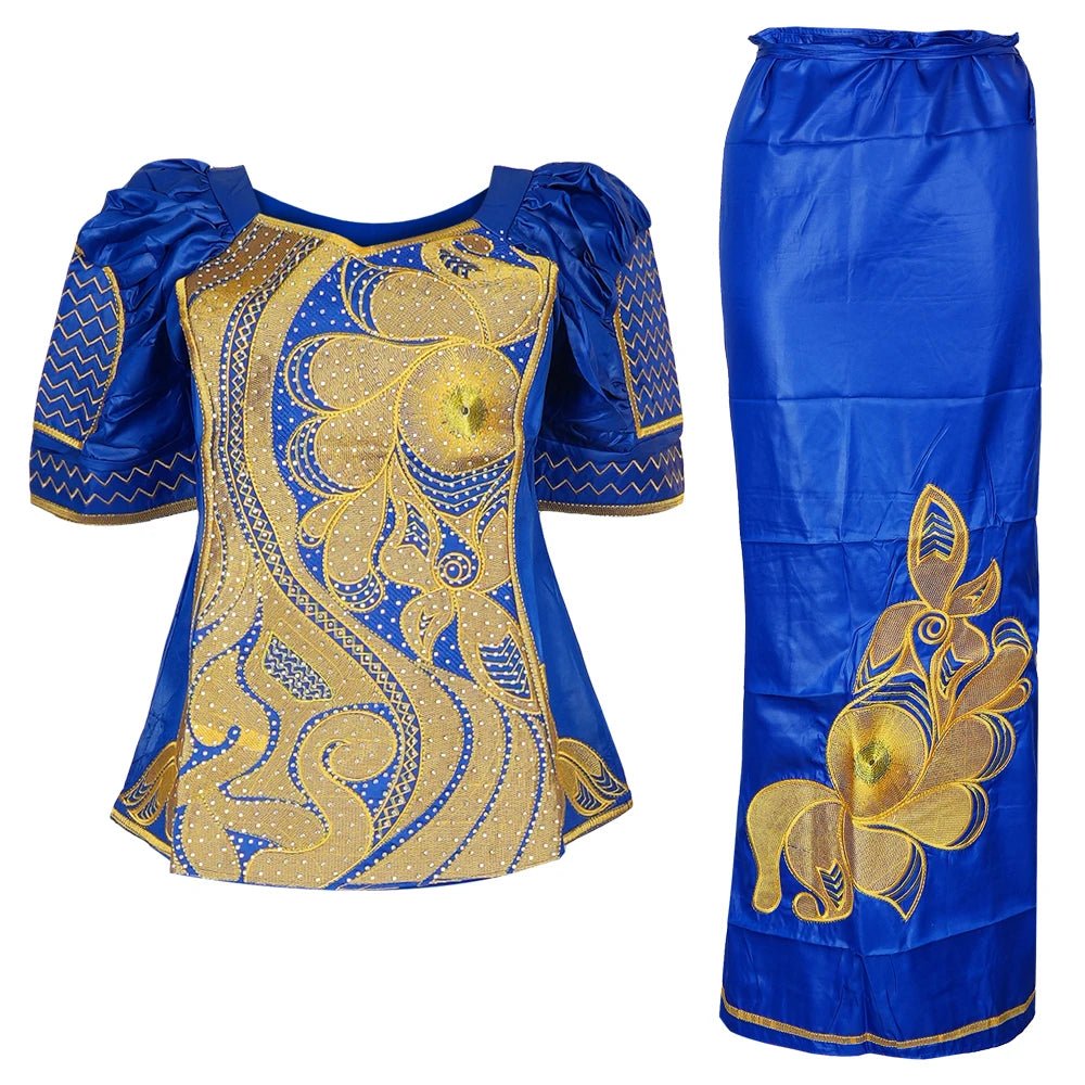 Traditional African Bazin Dress for Women – Embroidered Robe, Elegant Wedding & Party Attire - Free Delivery Worldwide only at Flexi Africa