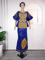 Traditional African Bazin Dress for Women – Embroidered Robe, Elegant Wedding & Party Attire - Free Delivery Worldwide only at Flexi Africa