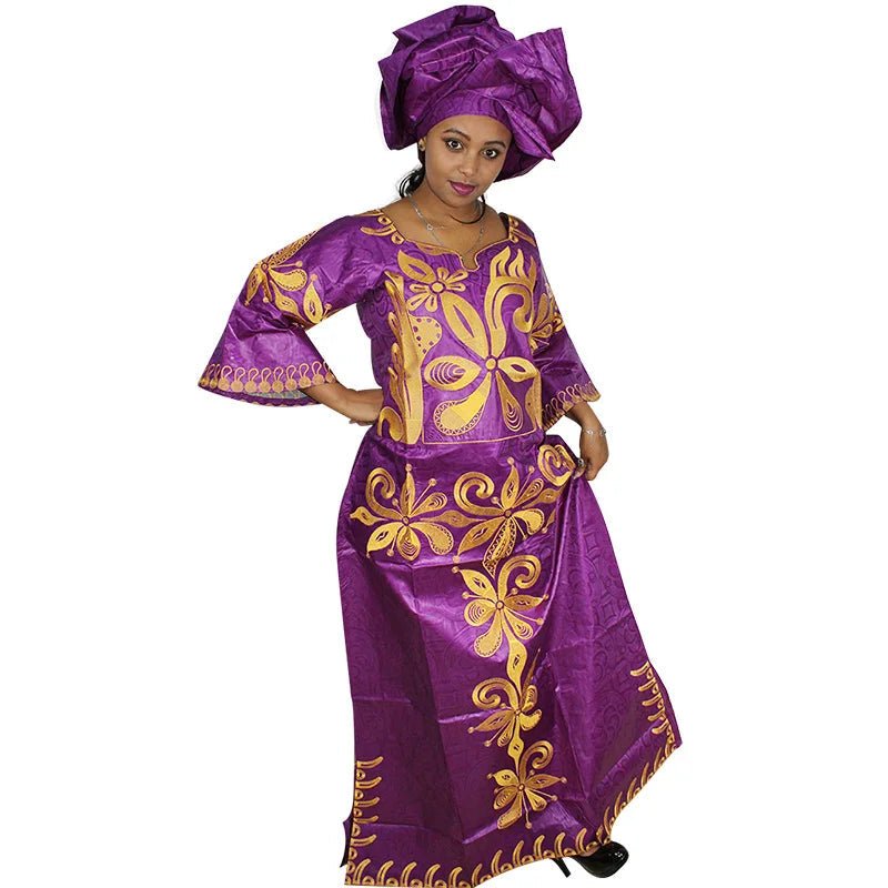 Traditional African Bazin Riche Embroidered Gown – Plus Size Party & Church Dress - Free Delivery Worldwide only at Flexi Africa