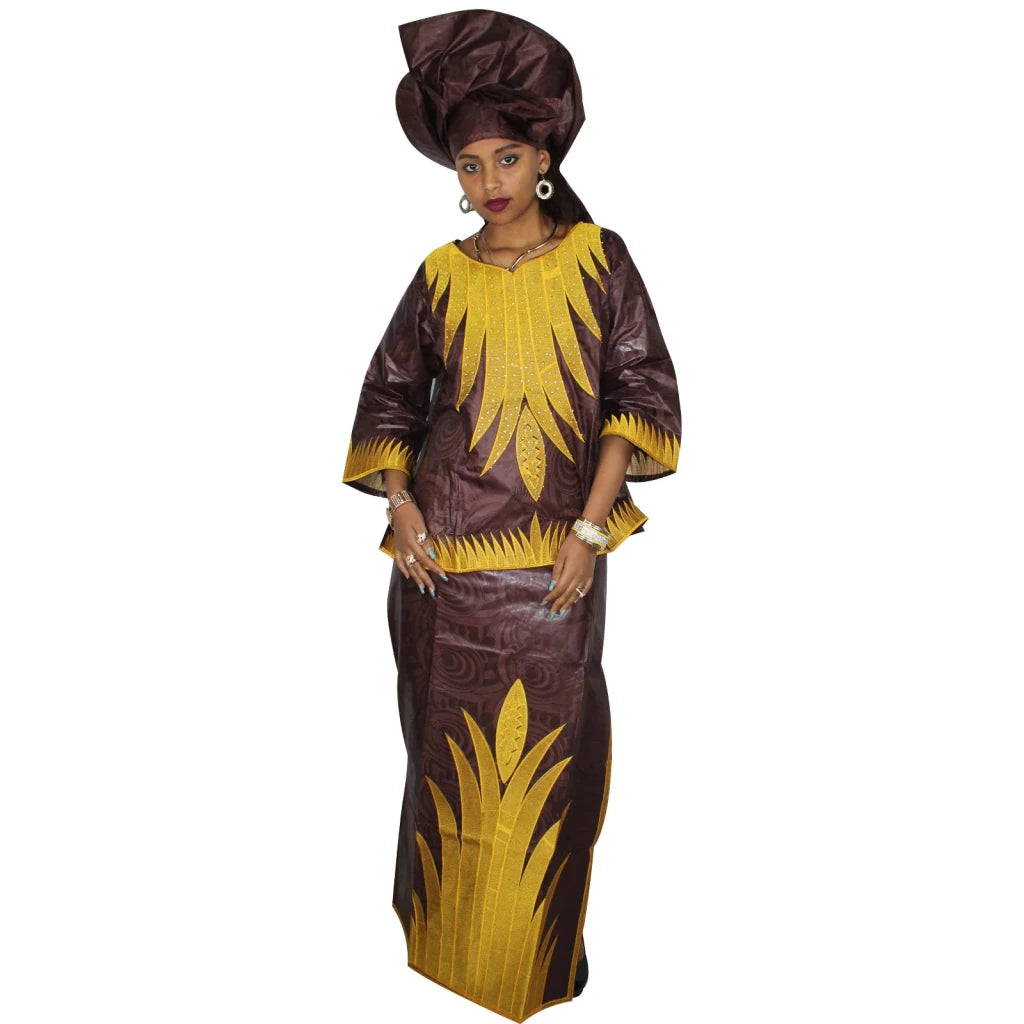 Traditional African Dress Set for Women – 3/4 Sleeve Blouse, Wrapper & Matching Headscarf - Free Delivery Worldwide only at Flexi Africa