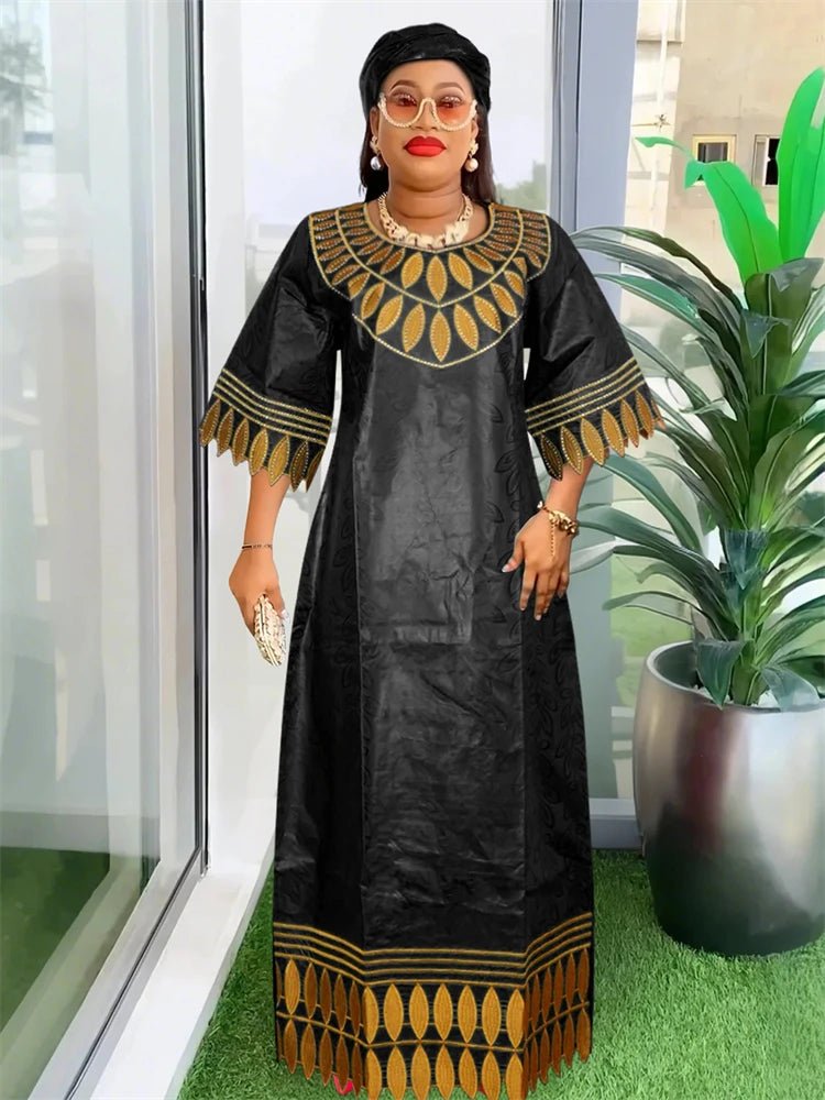 Traditional Bazin Dresses For Women Wedding Party Evening Gown African Clothing Plus Size 3XL 4XL Robes Dashiki Embroidery Dress - Free Delivery Worldwide only at Flexi Africa