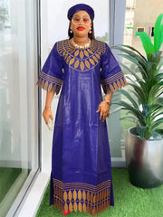 Traditional Bazin Dresses For Women Wedding Party Evening Gown African Clothing Plus Size 3XL 4XL Robes Dashiki Embroidery Dress - Free Delivery Worldwide only at Flexi Africa