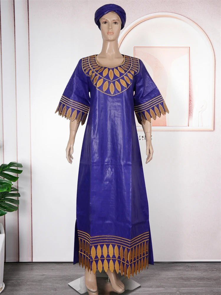 Traditional Bazin Dresses For Women Wedding Party Evening Gown African Clothing Plus Size 3XL 4XL Robes Dashiki Embroidery Dress - Free Delivery Worldwide only at Flexi Africa