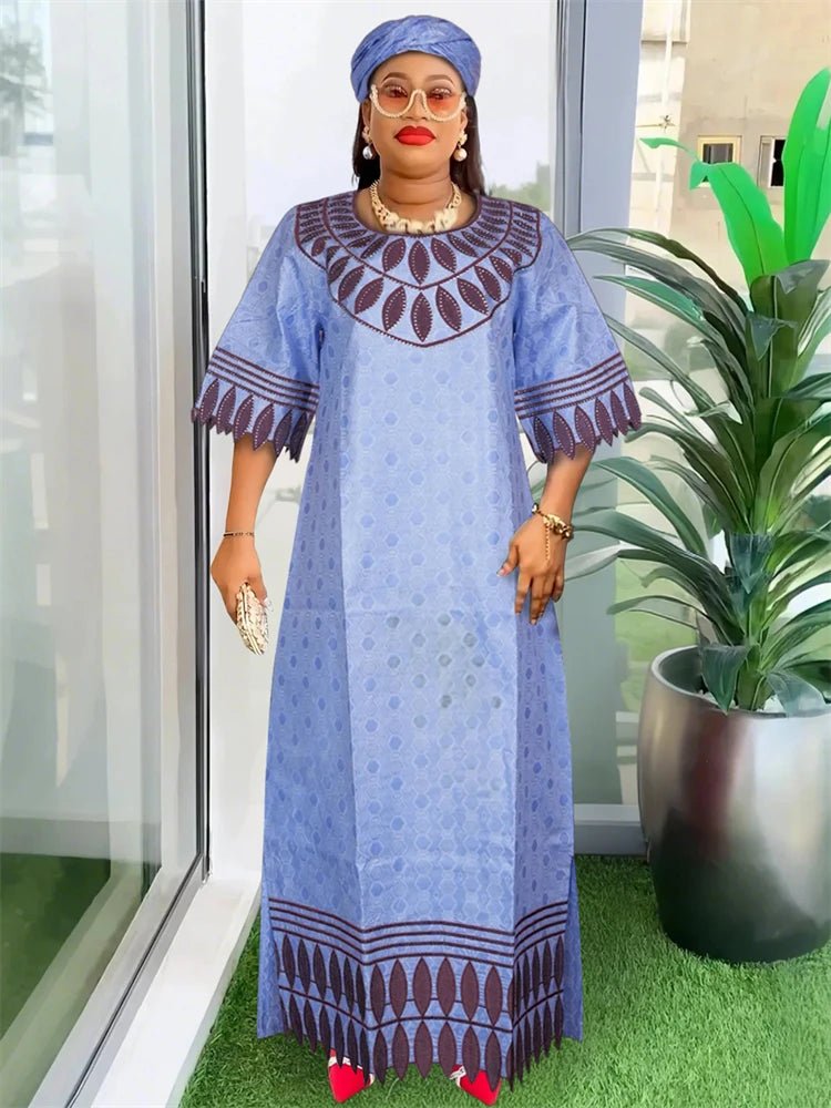 Traditional Bazin Dresses For Women Wedding Party Evening Gown African Clothing Plus Size 3XL 4XL Robes Dashiki Embroidery Dress - Free Delivery Worldwide only at Flexi Africa