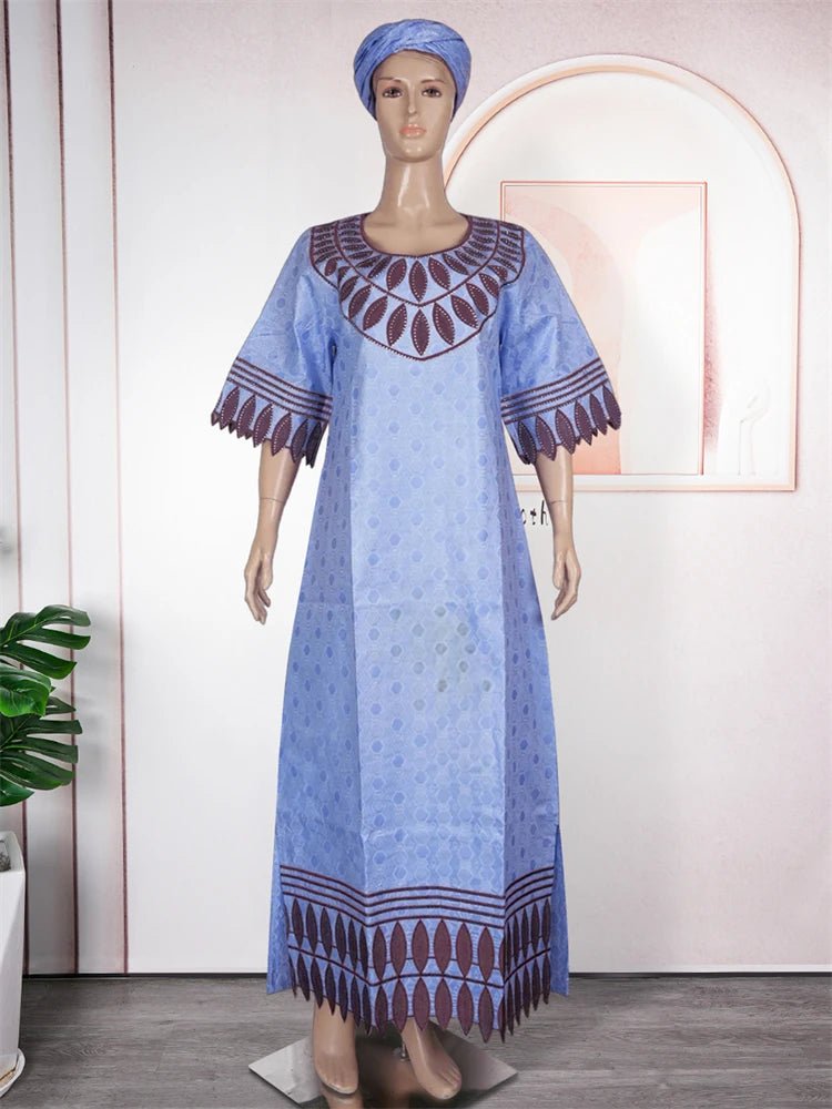 Traditional Bazin Dresses For Women Wedding Party Evening Gown African Clothing Plus Size 3XL 4XL Robes Dashiki Embroidery Dress - Free Delivery Worldwide only at Flexi Africa