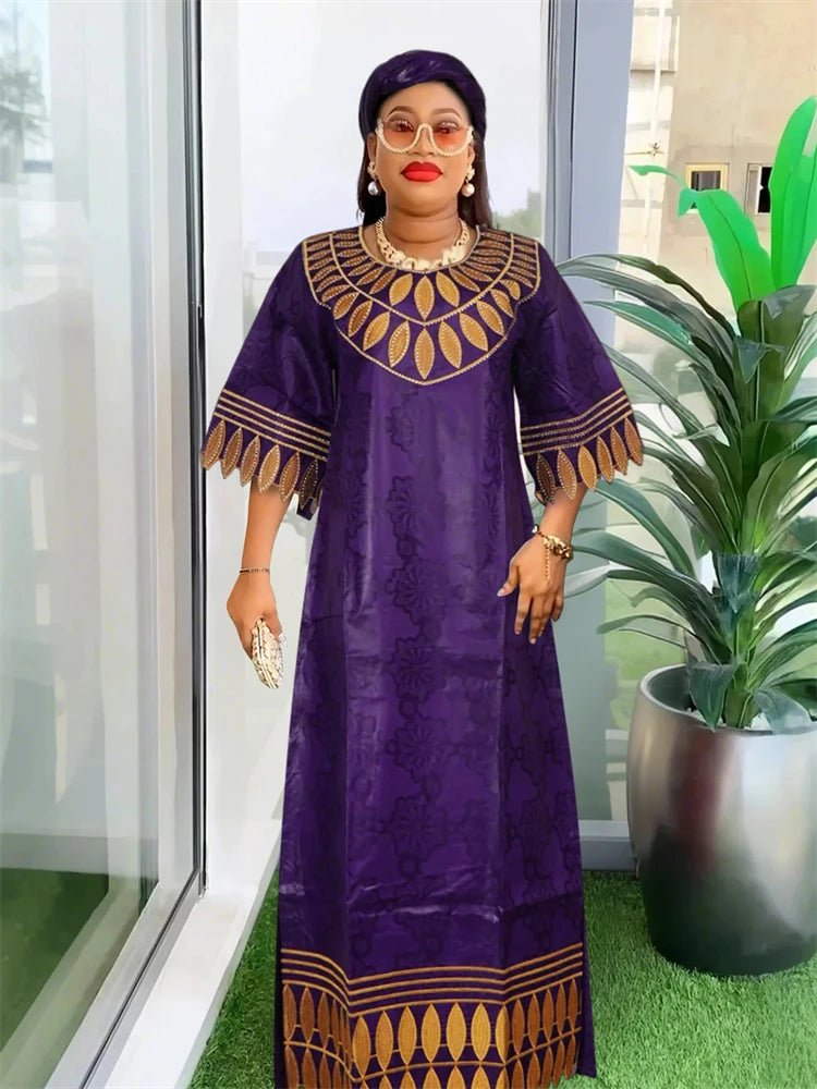 Traditional Bazin Dresses For Women Wedding Party Evening Gown African Clothing Plus Size 3XL 4XL Robes Dashiki Embroidery Dress - Free Delivery Worldwide only at Flexi Africa