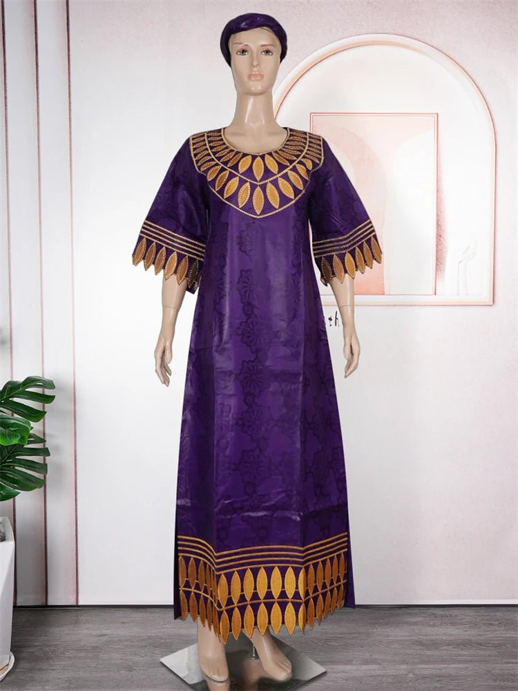 Traditional Bazin Dresses For Women Wedding Party Evening Gown African Clothing Plus Size 3XL 4XL Robes Dashiki Embroidery Dress - Free Delivery Worldwide only at Flexi Africa