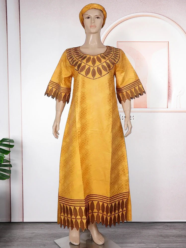 Traditional Bazin Dresses For Women Wedding Party Evening Gown African Clothing Plus Size 3XL 4XL Robes Dashiki Embroidery Dress - Free Delivery Worldwide only at Flexi Africa