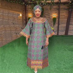 Traditional Bazin Embroidered Dresses: African Women's Attire for Parties and Weddings - Flexi Africa - Free Delivery Worldwide only at www.flexiafrica.com