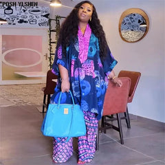 Two Piece Set Clothes for Women African Print Dresses Vacation Outfits 2024 Tops Pants Suit Dashiki Ankara Turkey Gown Plus Size - Free Delivery Worldwide only at Flexi Africa