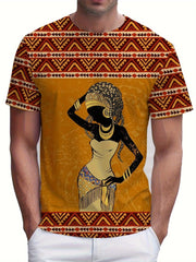 Unleash Your Style with African Tribal Art T-shirt - Comfortable Short Sleeves & Crew Neck for Men - Free Delivery Worldwide only at Flexi Africa