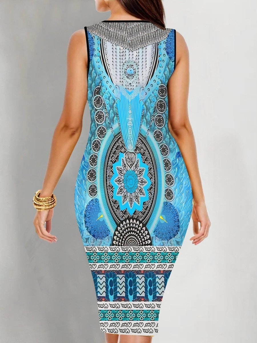 Vibrant Graphic Print Crew Neck Tank Dress - Sleeveless Bodycon Fit for a Flattering Silhouette - Free Delivery Worldwide