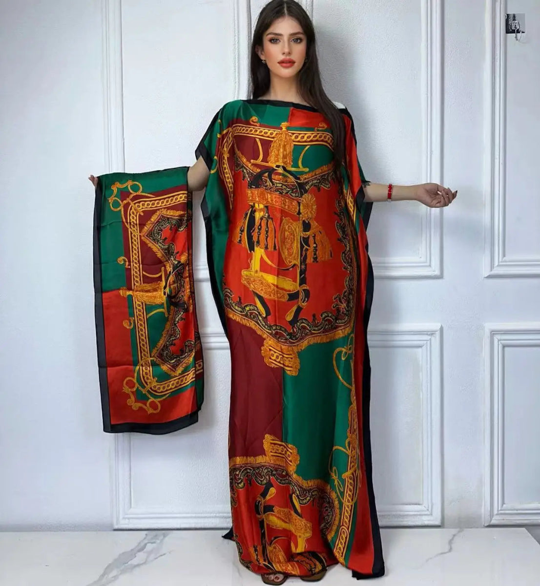 WINYI African Muslim Lady Summer Boho fashion Printed Kaftan holiday Dress loose Streetwear Abaya with belt beach dress - Free Delivery Worldwide only at Flexi Africa