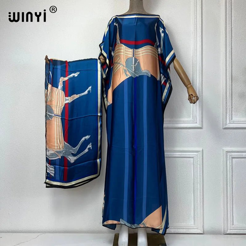 WINYI Bohemia print african dresses for woman With belt Dubai Muslim Dashiki Caftan africa clothing evening dress party abayas - Free Delivery Worldwide only at Flexi Africa