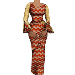 Women African Outfits 2 Pieces Set Shiny Flare Sleeves V Neck Tops and Long Pencil Skirts African Clothes for Women WY9972 - Free Delivery Worldwide only at Flexi Africa
