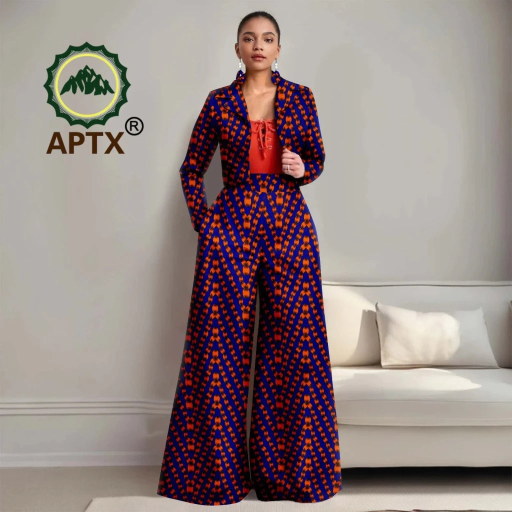 Buy Women’s African Ankara 2PC Outfit – Long Sleeve Top, High-Waist Pants & Earrings for only $104.94 at Flexi Africa!