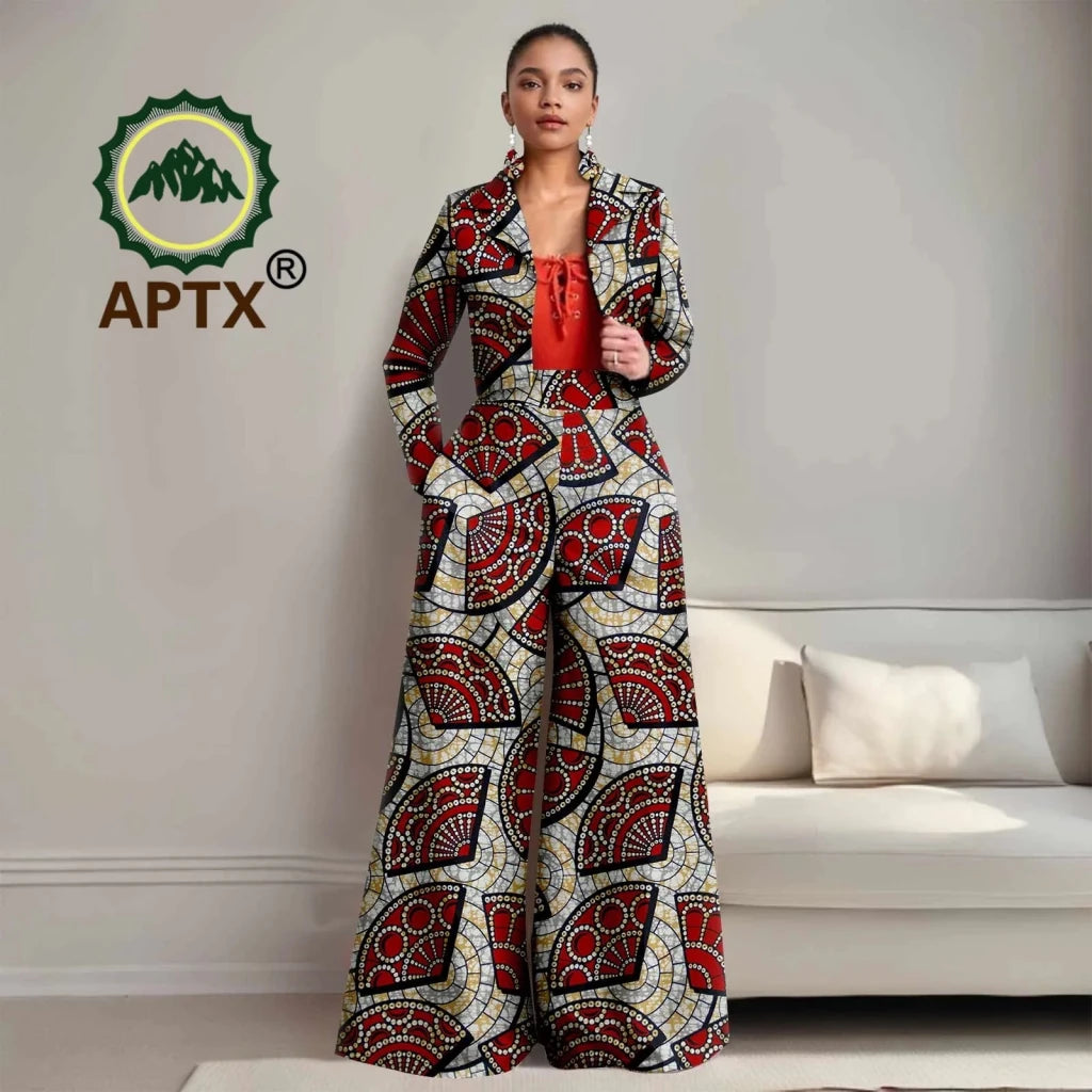 Buy Women’s African Ankara 2PC Outfit – Long Sleeve Top, High-Waist Pants & Earrings for only $104.94 at Flexi Africa!