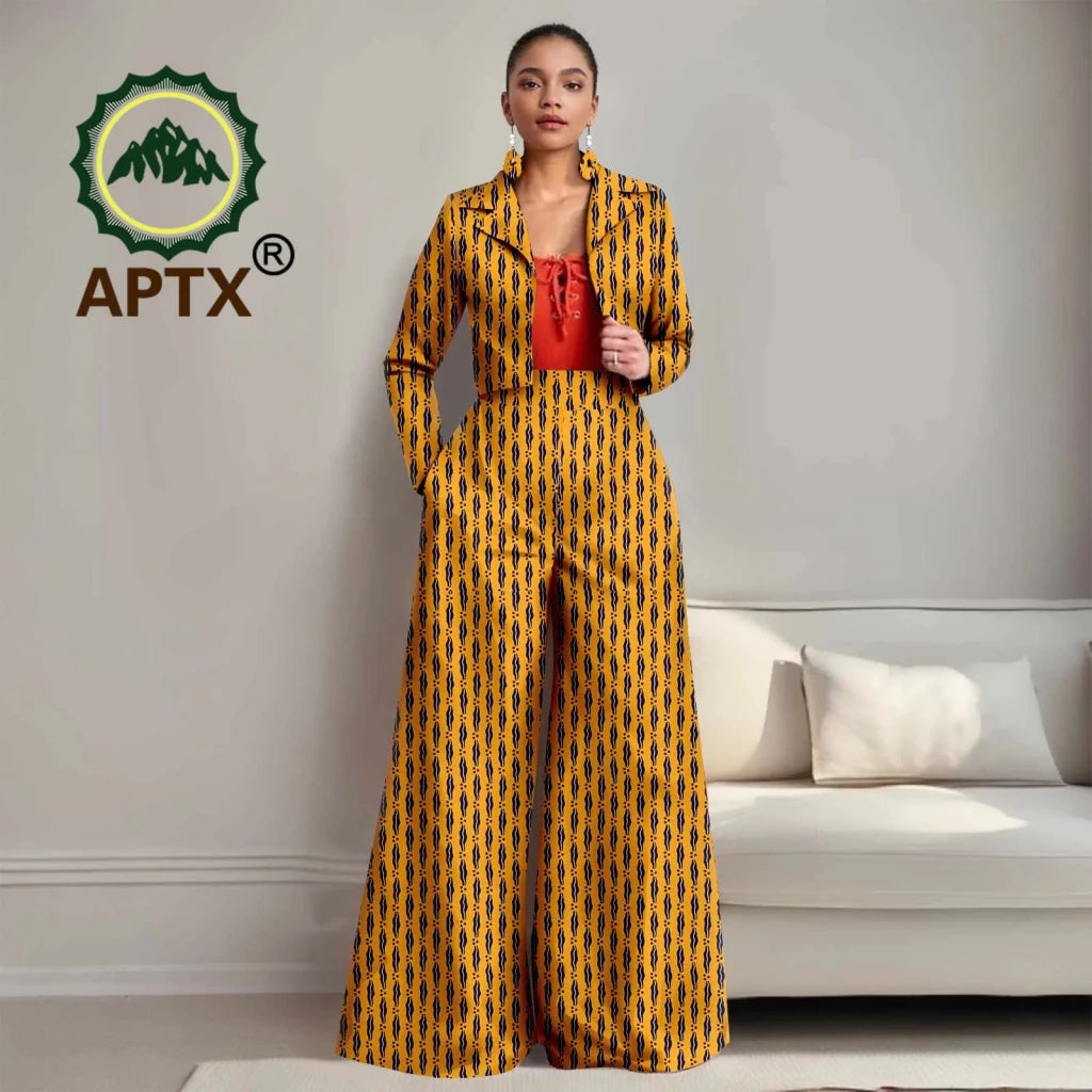 Buy Women’s African Ankara 2PC Outfit – Long Sleeve Top, High-Waist Pants & Earrings for only $104.94 at Flexi Africa!