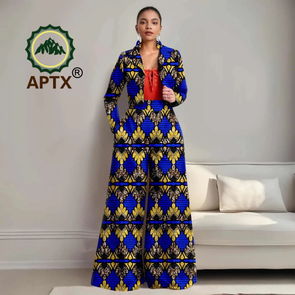 Buy Women’s African Ankara 2PC Outfit – Long Sleeve Top, High-Waist Pants & Earrings for only $104.94 at Flexi Africa!