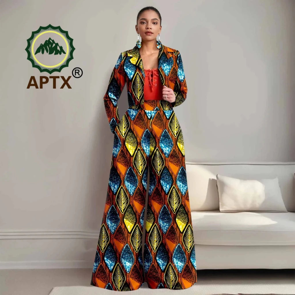 Buy Women’s African Ankara 2PC Outfit – Long Sleeve Top, High-Waist Pants & Earrings for only $104.94 at Flexi Africa!