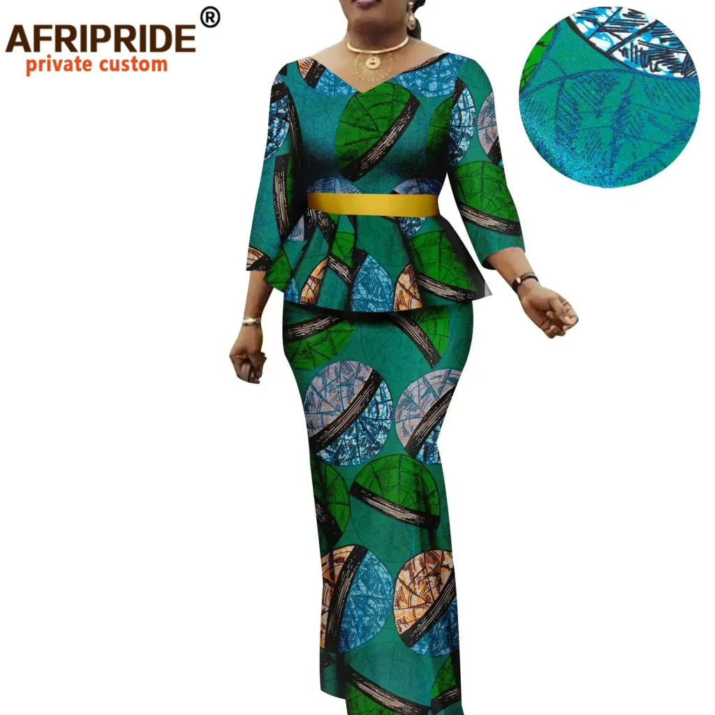 Women’s African Ankara 2PC Set Crop Top Maxi Skirt Belted Traditional Outfit - Free Delivery Worldwide only at Flexi Africa