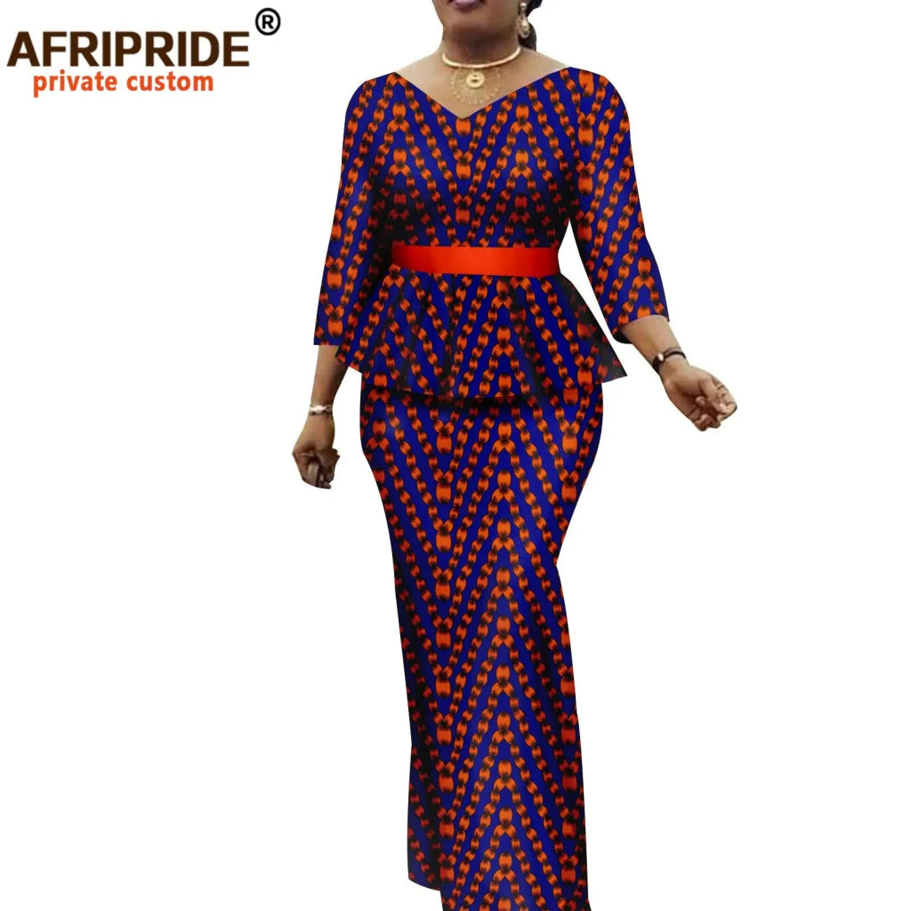 Women’s African Ankara 2PC Set Crop Top Maxi Skirt Belted Traditional Outfit - Free Delivery Worldwide only at Flexi Africa